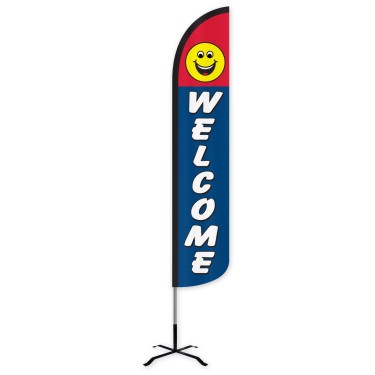 Welcome Smiley Face Wind-Free Feather Flag